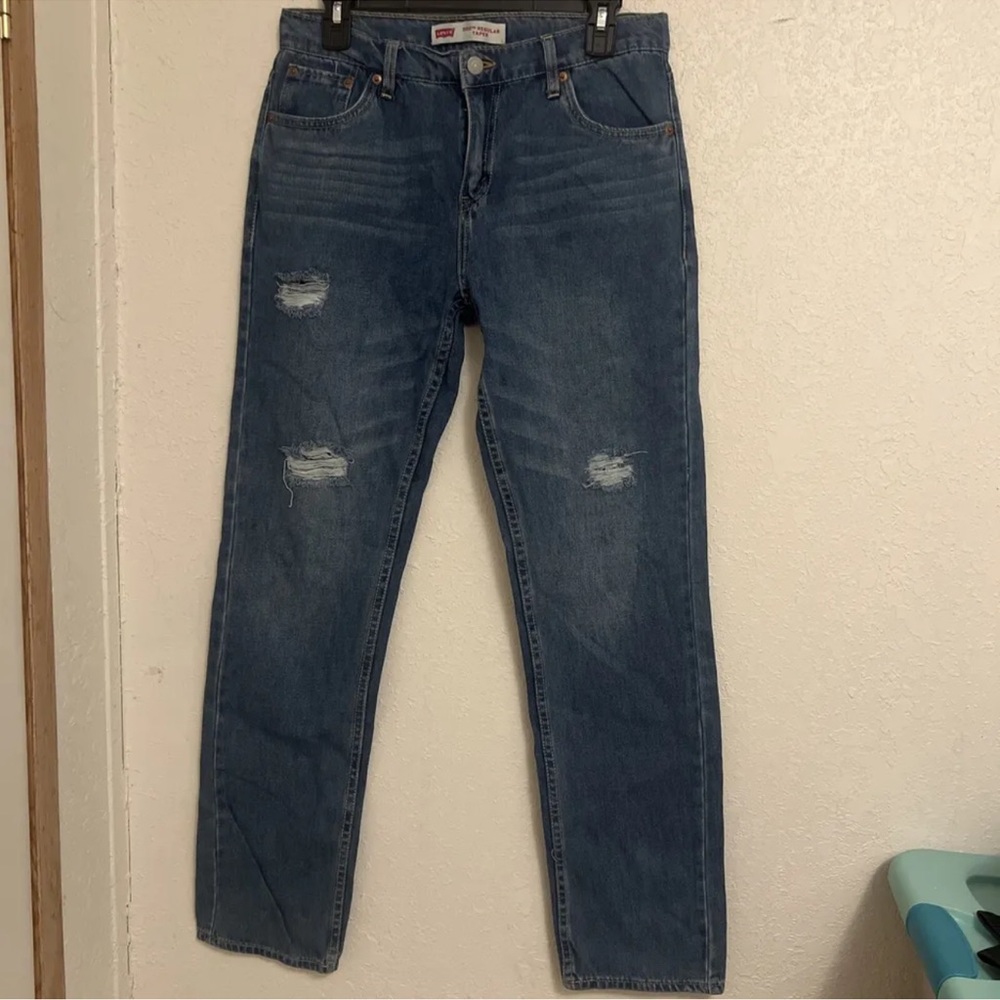 Levi 502 Regular Taper Jeans Medium Wash 18 Reg 29x29 Distressed Denim